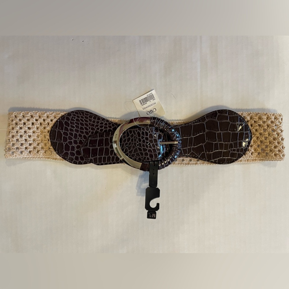 Cato Brown & Beige 2 3/4” Crotchet Stretch Belt Size M/L NWT